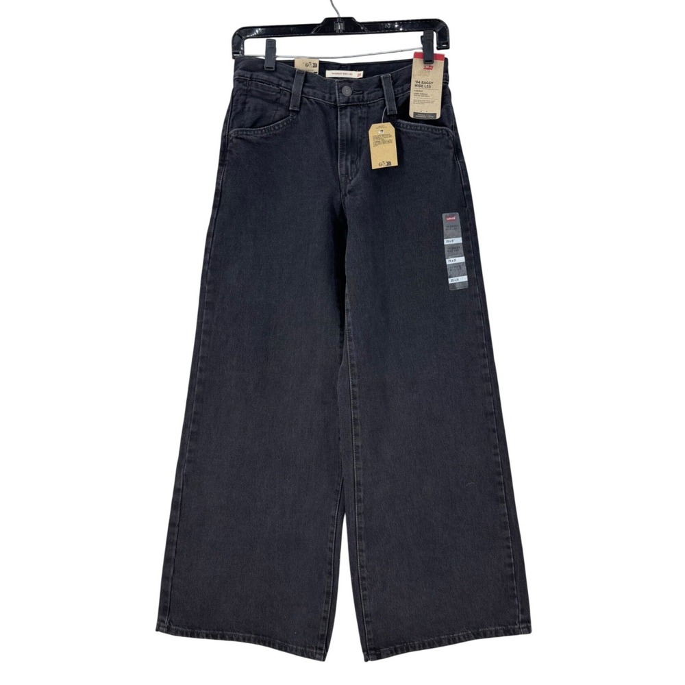 NWT Levis 94 Baggy Wide Leg Jeans Washed Black Denim Mid Rise Womens‎ 25x31